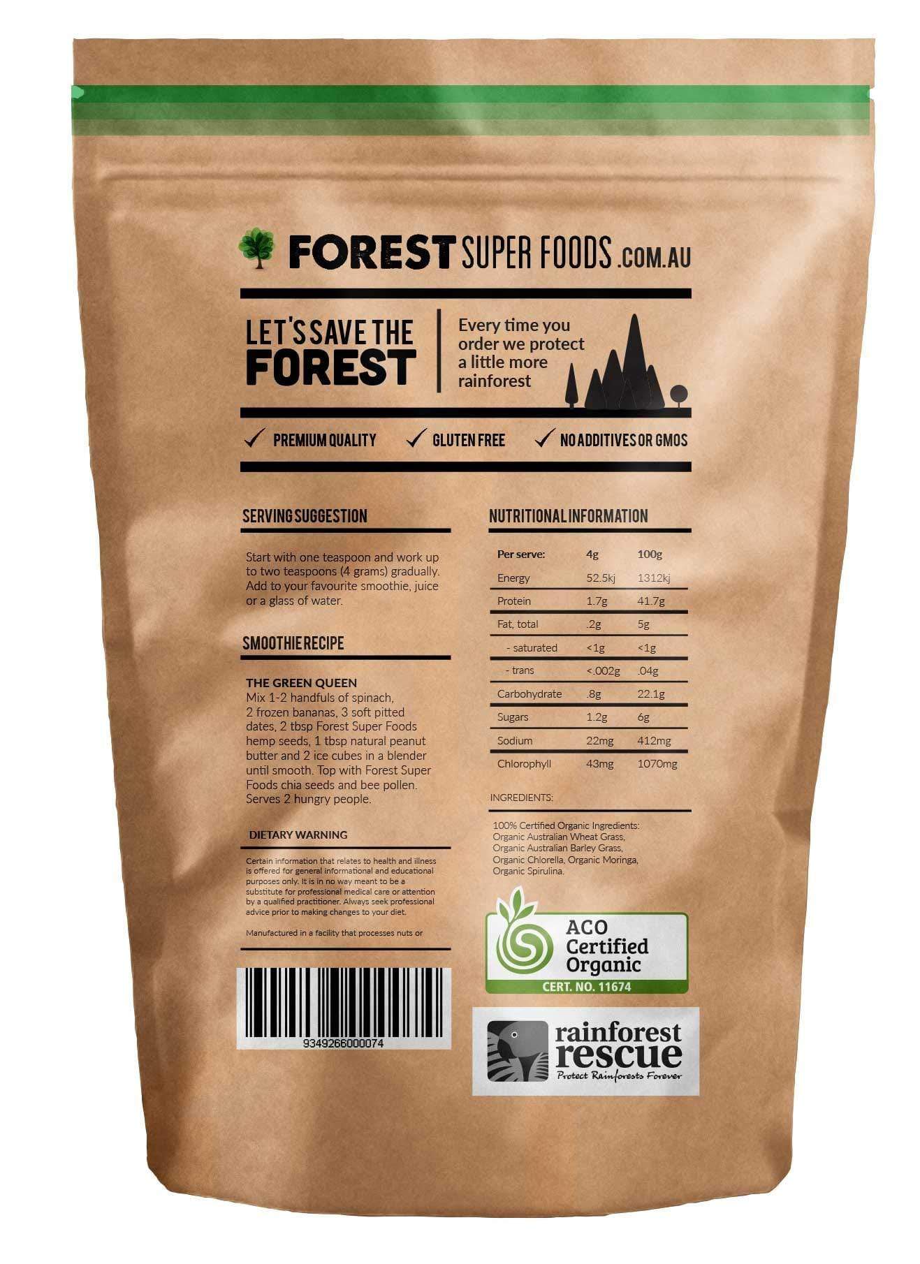 Forest Super Foods #1 Certified Organic Naked Greens 500g (60 day supply)-Curavita