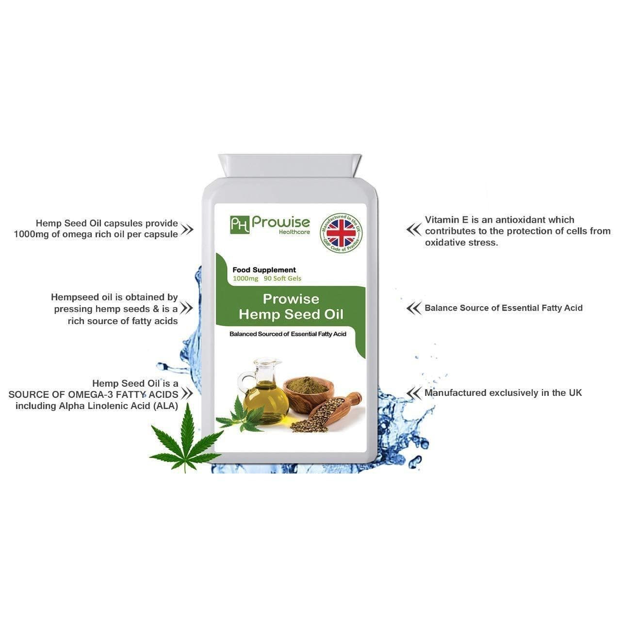 Hemp seed Oil 1000mg 90 Soft Gels Capsules I Rich in Omega 3 & Omega 6 Fatty Acids I UK Manufactured to GMP Code of Practice by Prowise Healthcare-Curavita