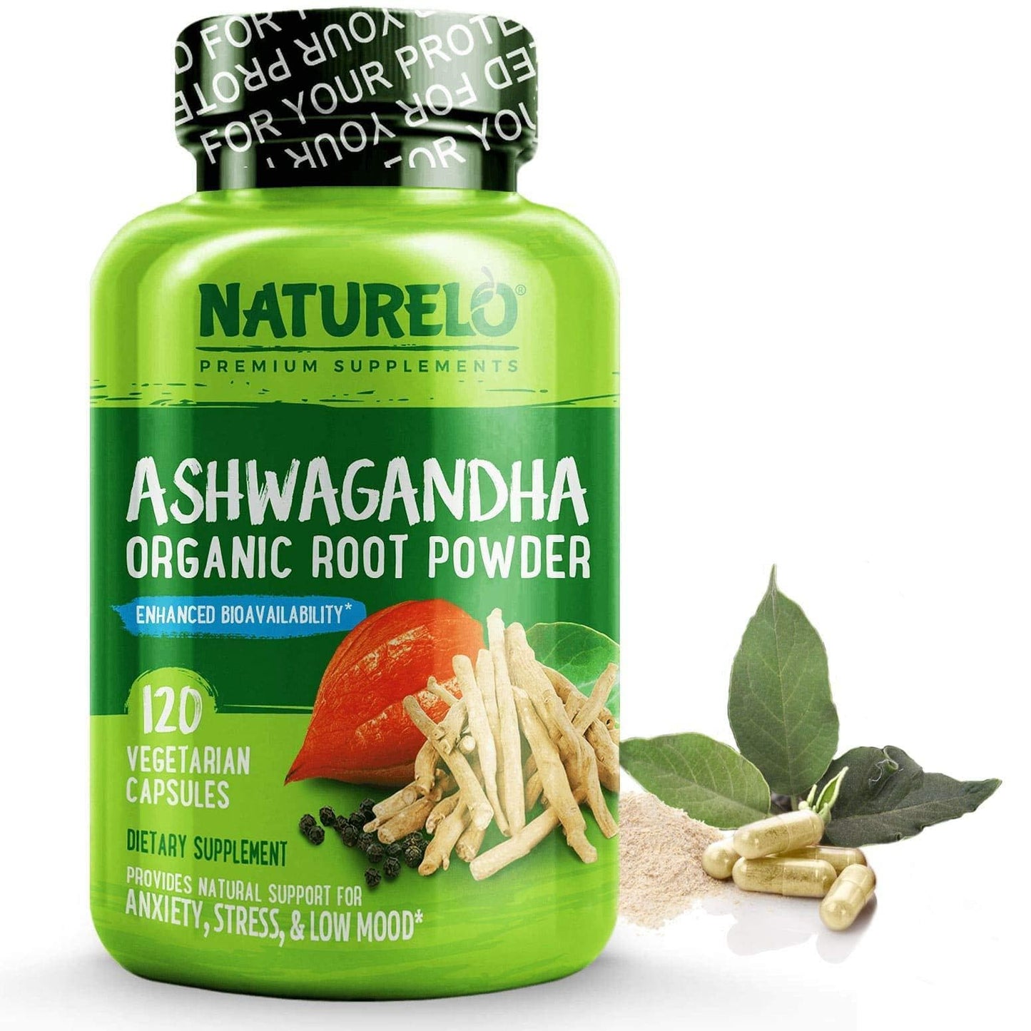 NATURELO Ashwagandha Organic Root Powder - 120 Capsules